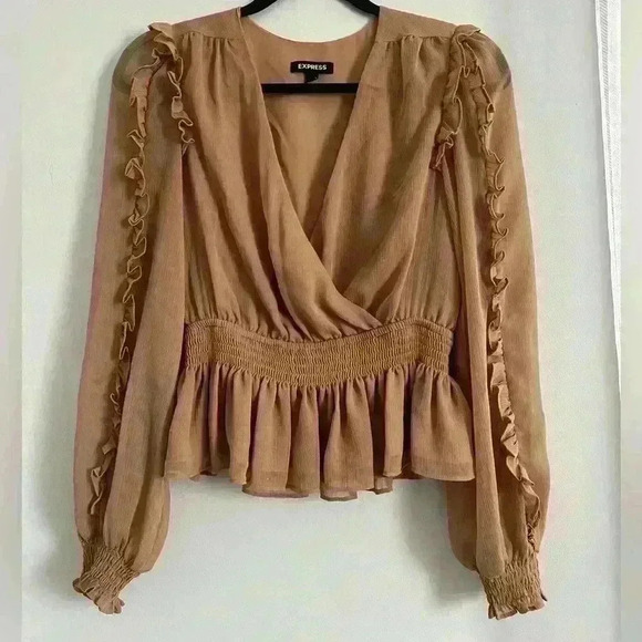 Express ruffle wrap front peplum top - Picture 1 of 7